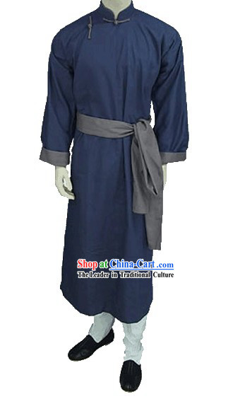 Traditional Deep Blue Chinese-style Long Gown for Men
