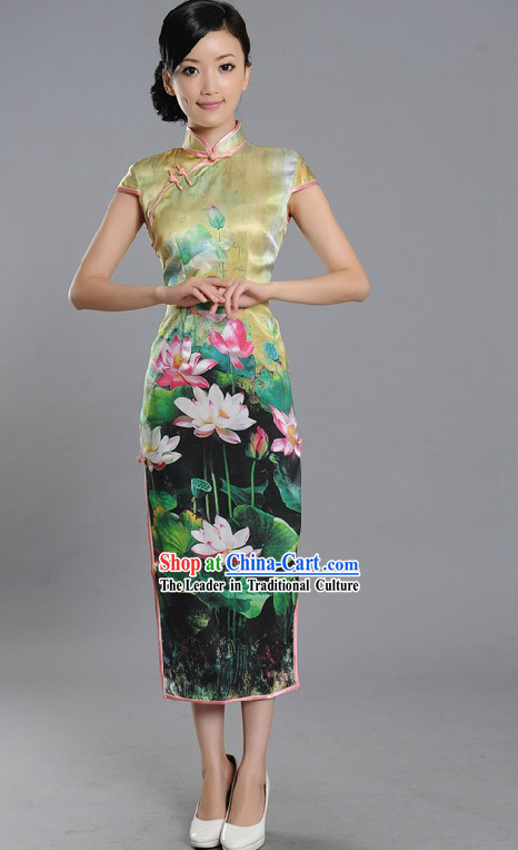 Traditional Chinese Summer Lotus Qipao Cheongsam for Women
