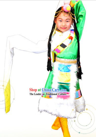 Traditional Chinese Tibetan Clothing and Hair Accessories for Children