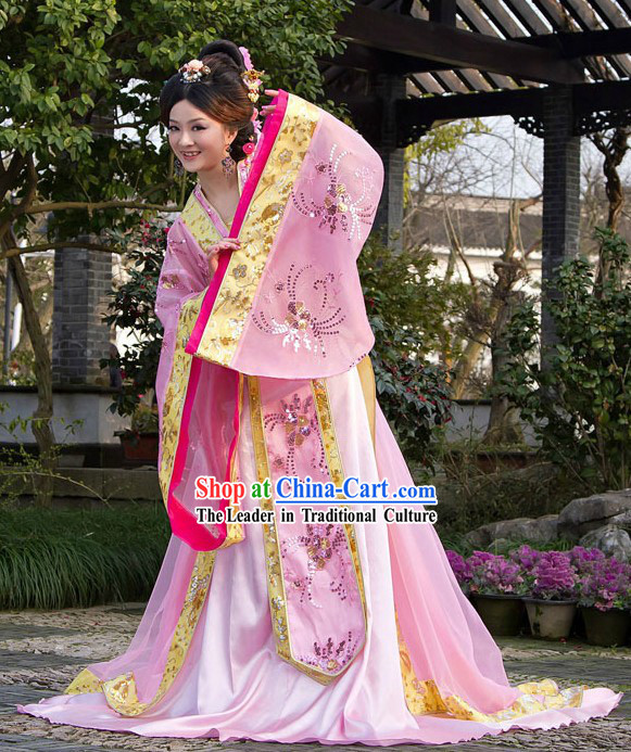 Ancient Chinese Tang Princess Pink Clothing for Women