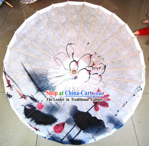 Traditional Chinese Handmade and Painted Lotus Umbrella
