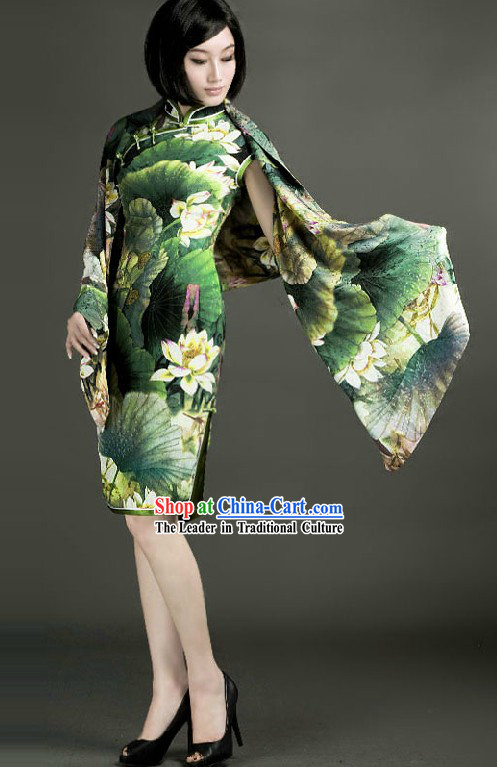 Chinese Classical Green Lotus Cheongsam for Women