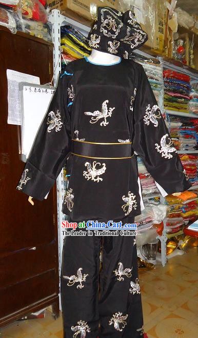 Ancient Chinese Embroidered Butterfly Costume and Hat for Men