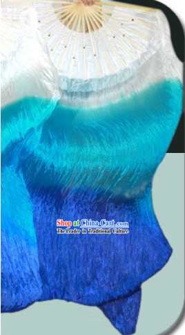 White to Blue Color Changing Chinese Silk Dance Fan