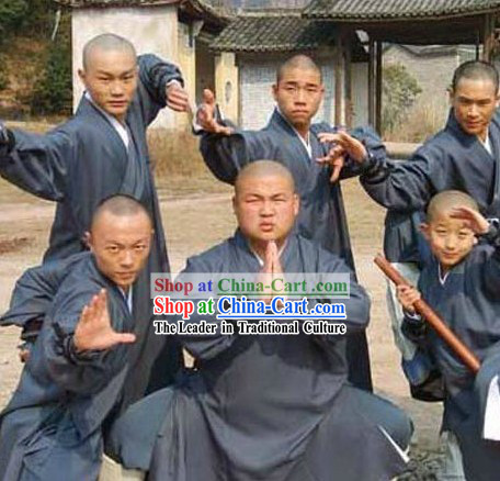 Chinese Shaolin Temple Dark Blue Kung Fu Robe for Men