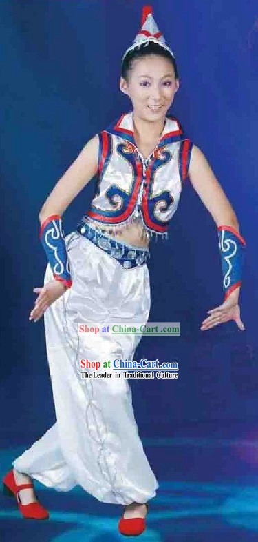 Traditional Chinese Mongolian Dancing Costume and Hat for Women