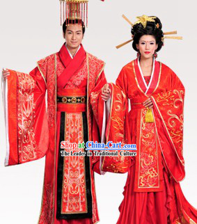 Ancient Chinese Emperor and Empress Palace Wedding Dresses Two Sets
