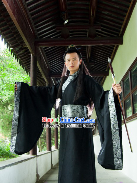 Ancient Chinese Plain Black Hanfu Costume for Men