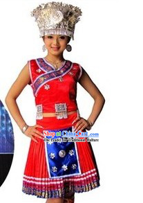 Traditional Chinese Hmong Minority Miao Outfit and Hat for Women