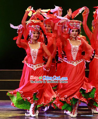Stage Performance Ethnic Dance Costumes and Headwear for Women