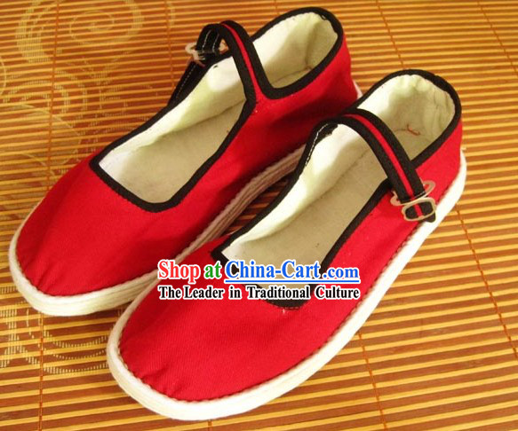 All Handmade Red Chinese Thick Sole Cotton Shoes