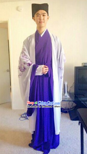 College Student Use Ancient Chinese Scholar Young Men Costumes and Hat Complete Set