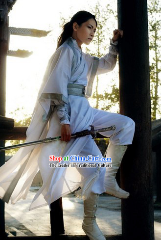 Pure White Asian Swordsman Costumes Complete Set for Men