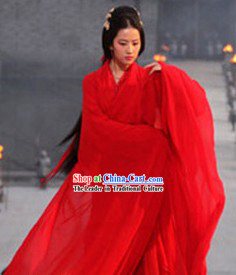 Chinese Traditional Red Wedding Hanfu Dress and Hair Accessories Complete Set