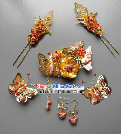 Handmade Traditional Chinese Wedding Jewelry Enamel Bridal Hair Accessories Complete Set