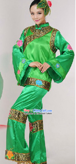 Traditional Chinese Stage Performance Fan Dancing Costumes Complete Set
