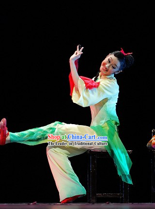 Stage Performance Silk Fan Dance Costumes Complete Set for Women
