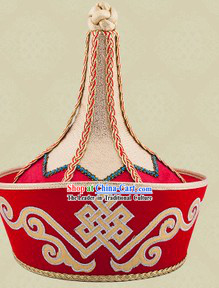 Handmade Traditional Chinese Mongolian Wedding Hat for Bridegroom