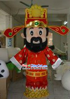 Traditional Chinese Red Cai Shen Outfits and Hat Complete Set