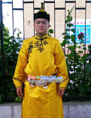 Traditional Mongolian Daily Dresses and Hat Complete Set for Men