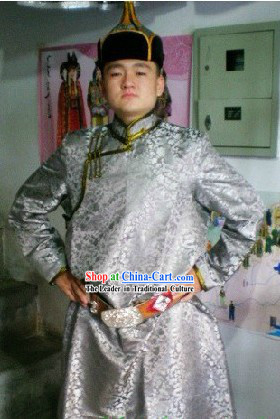 Traditional Mongolian Daily Outfit and Hat Complete Set for Men