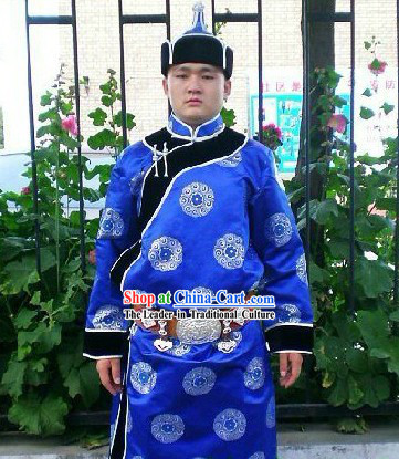 Traditional Mongolian Daily Suit and Hat Complete Set for Men