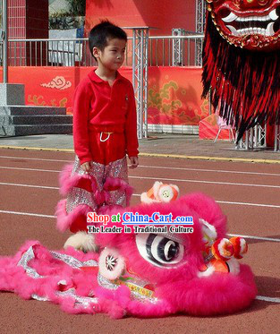 Children Size Pink Fur Lion Dance Costumes Complete Set