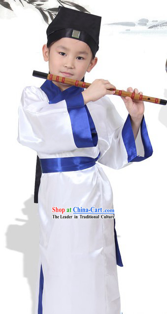 Ancient Chinese Stage Performance Boy Student Costumes and Hat