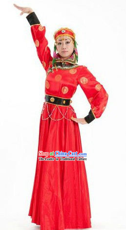 Chinese Classic Mongolian Ethnic Dance Costumes and Hat for Women