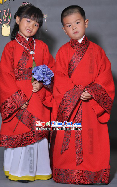 Ancient Chinese Red Hanfu Clothing Complete Set for Boy or Girl