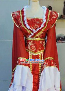 Ancient Chinese Red and White Wedding Dress for Brides