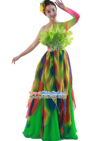 Chinese Classical Rainbow Dance Costumes and Headpiece for Women
