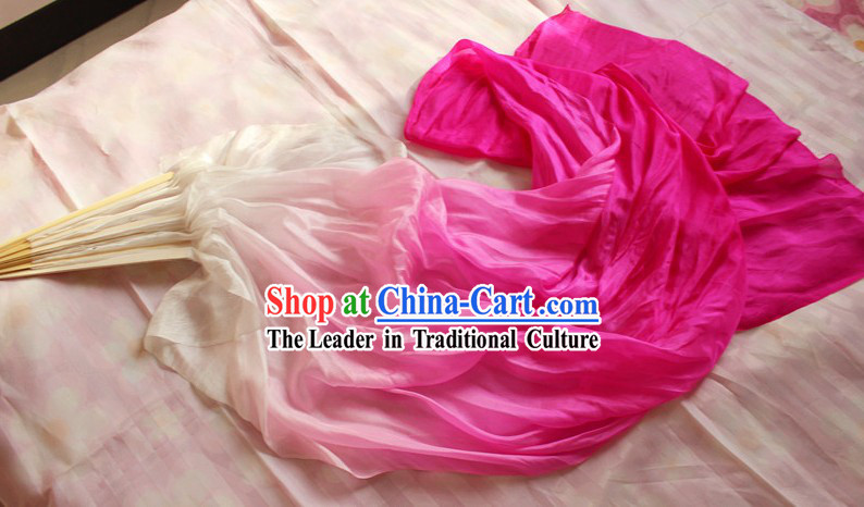 Chinese White to Pink Colour Transition Long Silk Fan Veils