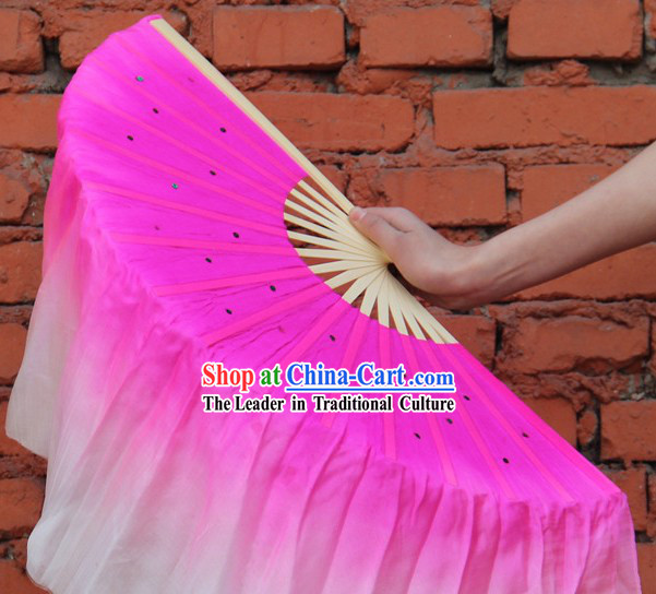 Double Sides Pink to White Color Transition Silk Dance Fan