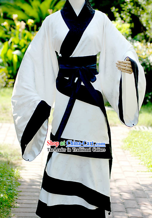 Traditional Chinese White and Black Hanfu Clothing