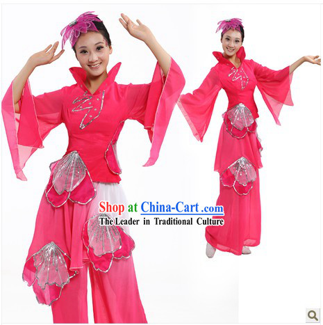 Traditional Chinese Lotus Dance Costumes and Headpiece for Women