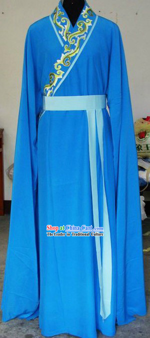 Ancient Chinese Blue Long Sleeve Dance Costumes for Men