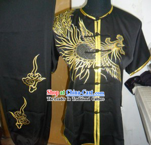 Traditional Chinese Short Sleeves Black Dragon Kung Fu Uniform