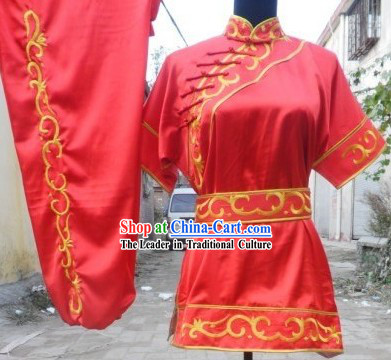 Traditional China Red Short Sleeveless Kung Fu Suits