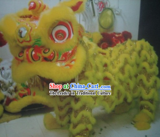 Yellow Traditional Chinese Lion Dance Performers Costume Complete Set