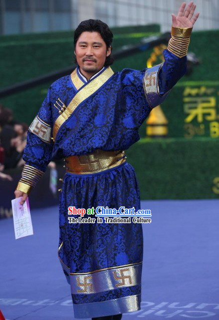 Mongolian Traditional Male Costume Clothing Full Set
