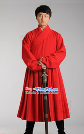Red Ancient Chinese Han Fu Clothing Complete Set for Men