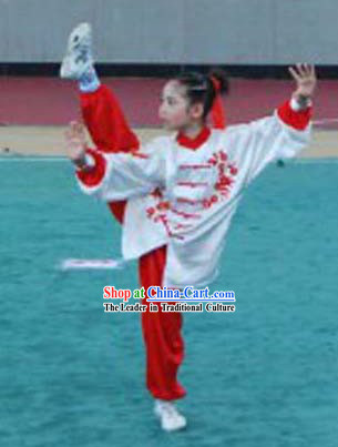 Traditional Chinese Silk Flower and Butterfly Embroidery Tai Chi Uniforms for Kids