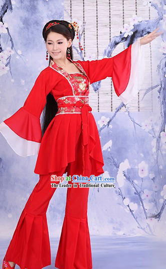 Ancient Chinese Red Stage Performance Dance Costumes for Women