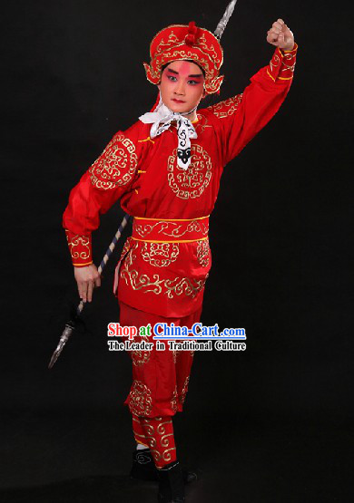 Red Traditional Chinese Drum Player Costume and Hat
