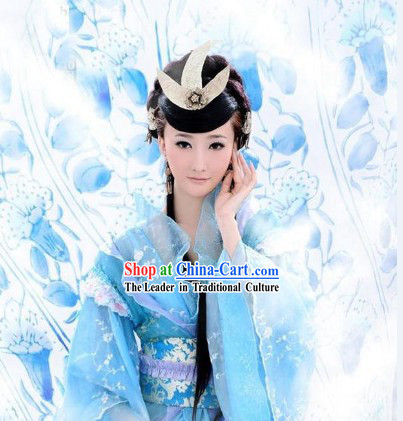 Chinese Ancient Skyblue Princess Guzhuang Costumes for Ladies