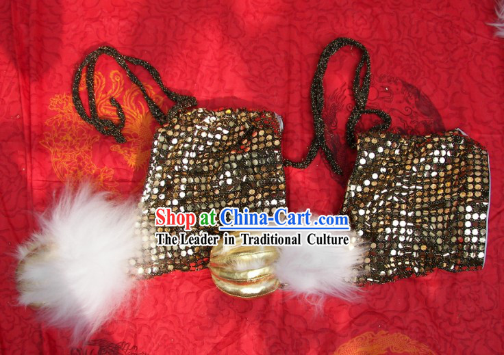 Black Sequins White Wool Lion Dance Claws for Professional Performance and Competition