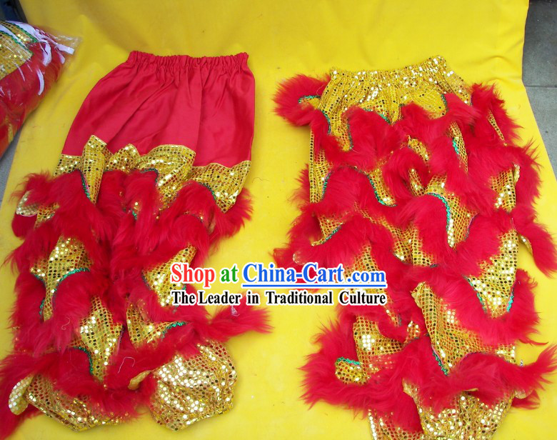 Red Wool Gold Sequins Top Quality Two Pairs of Lion Dance Pants and Claws