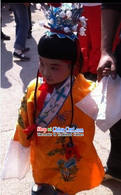 Traditional Chinese Beijing Opera Costume and Hat for Children