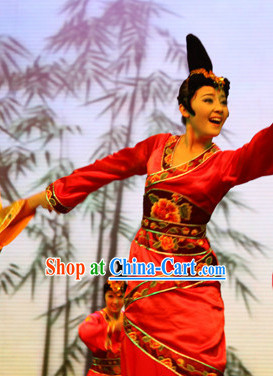 Chinese Stage Classical Dance Costumes and Headwear Complete Set